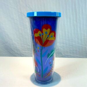 Starbucks 2018 24oz Venti Clear Blue Poppy Flower Floral Cold Cup Acrylic Tumble